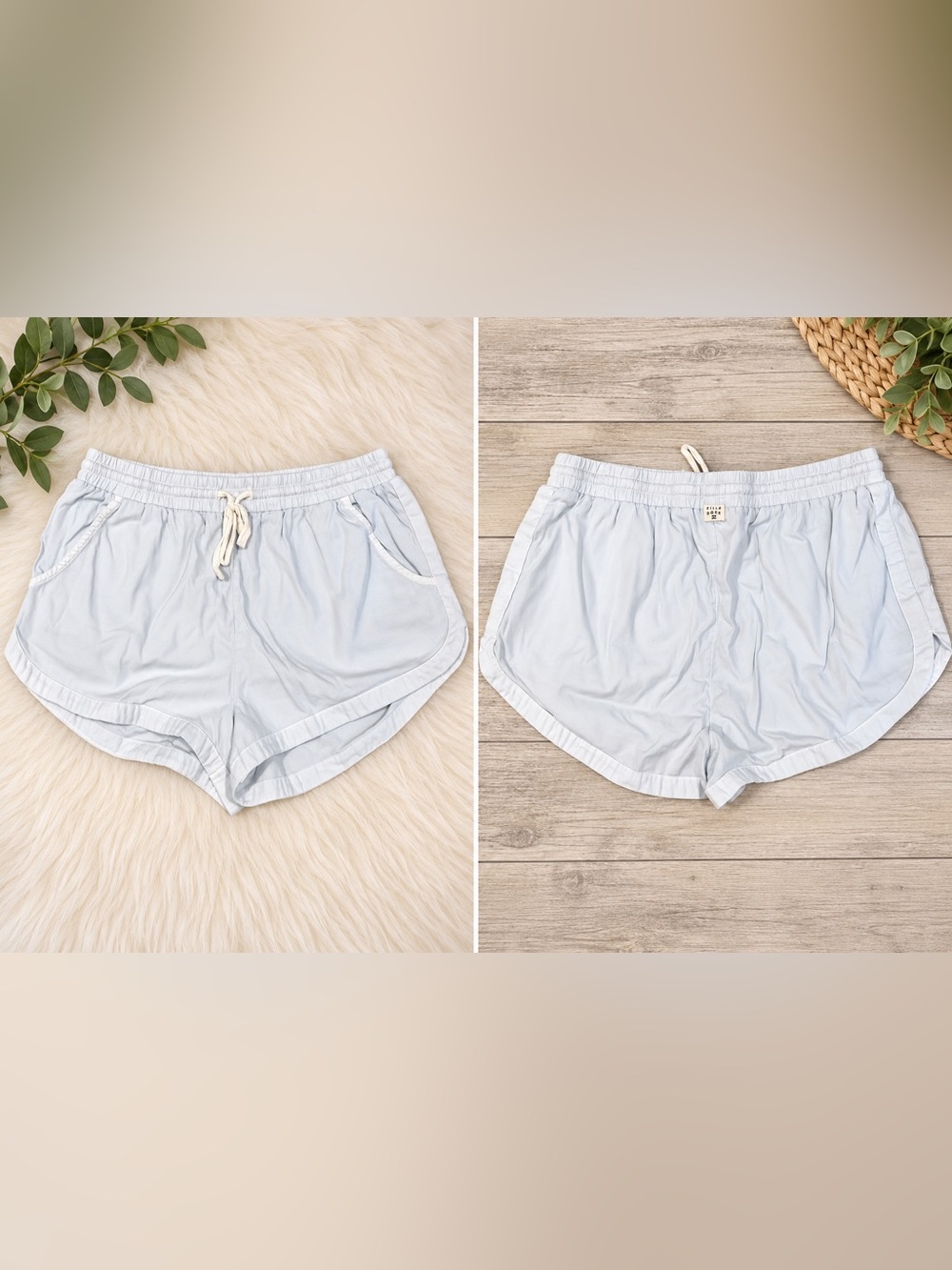 Billabong Light Blue Dolphin Hem Drawstring Shorts Casual Beach Summer SizeLarge